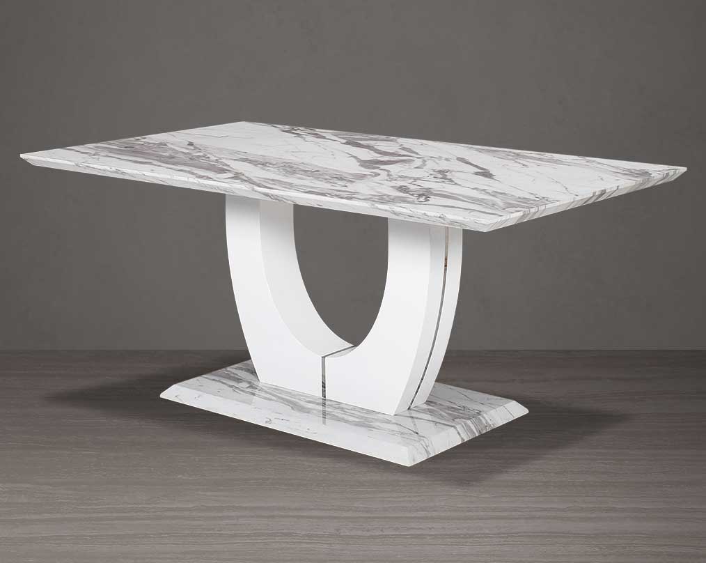 This 6 seater dining table comes with a white imitation Italian marble top.