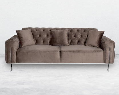 This 3  sofa set beautifully showcases the ancient craft of button tufting upholstery throughout the front along with the use of excellent quality fabric and comfortable seating for a sophisticated appeal.