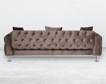 This 3  sofa set beautifully showcases the ancient craft of button tufting upholstery throughout the front along with the use of excellent quality fabric and comfortable seating for a sophisticated appeal.