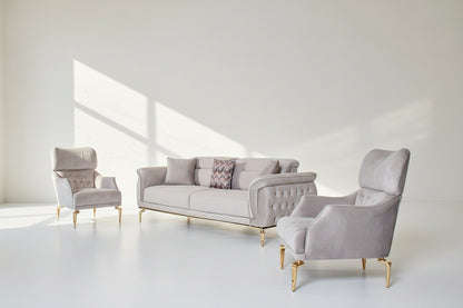 3 +1+1seater sofa upholstered in fabric with tufted back & sides in modern classic design. The backrest is reversible which creates more sitting space