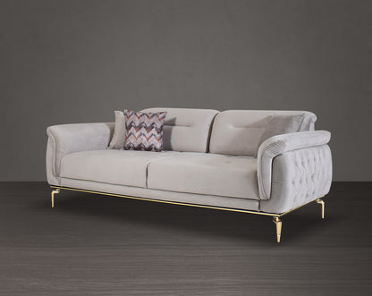 3 seater sofa upholstered in fabric with tufted back & sides in modern classic design. The backrest is reversible which creates more sitting space