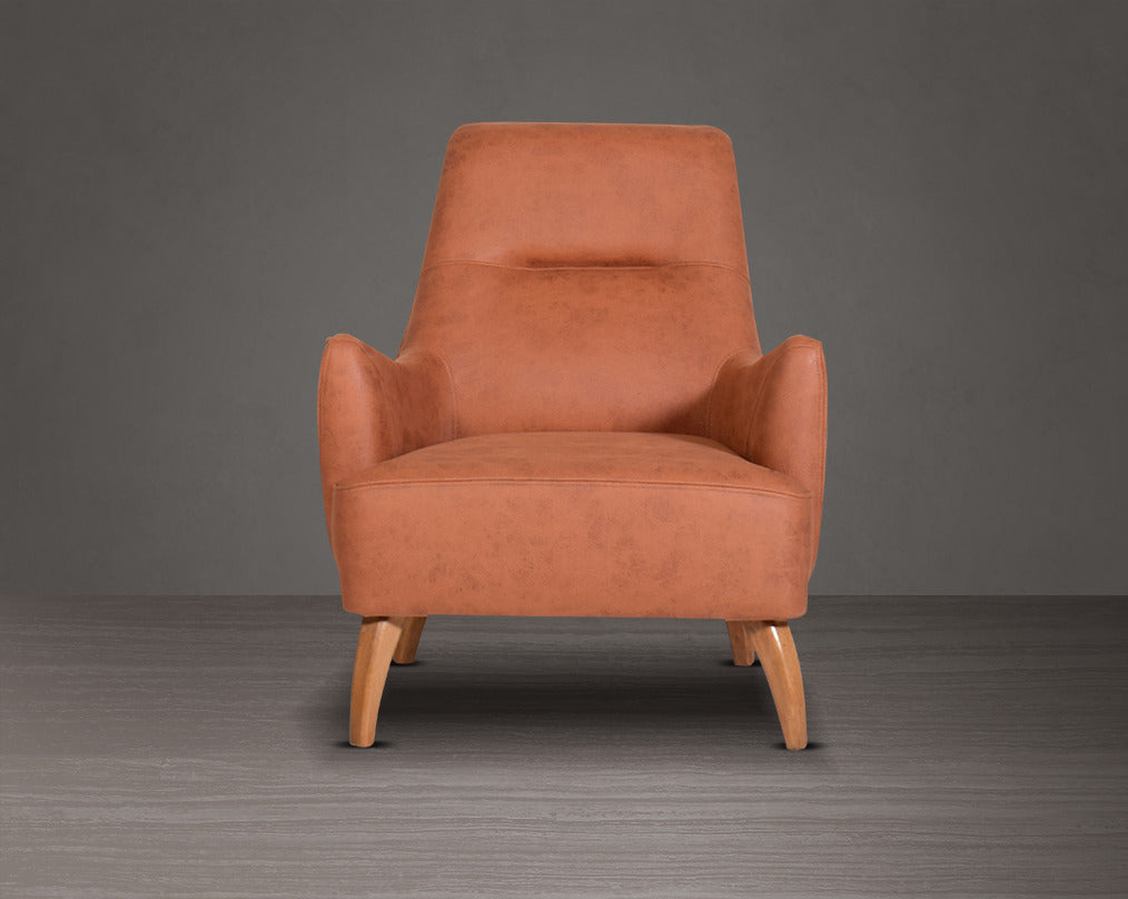 1 seater sofa upholstered in fabric in modern classic design with front view.