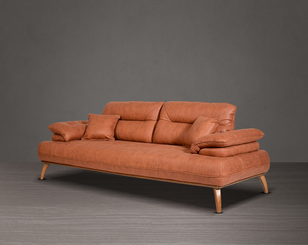 3 seater sofa upholstered in fabric in modern classic design with side view 2 cushions