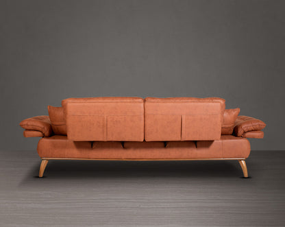 3 seater sofa upholstered in fabric in modern classic design with 2 cushions back view