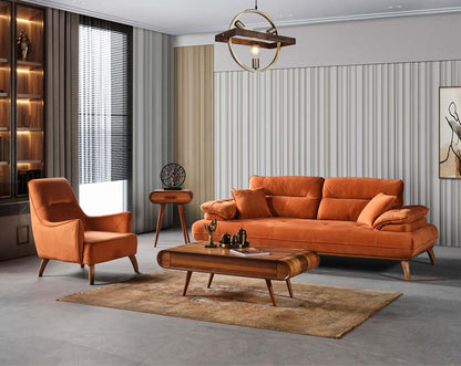 3+2+1 seater sofa upholstered in fabric in modern classic design with table