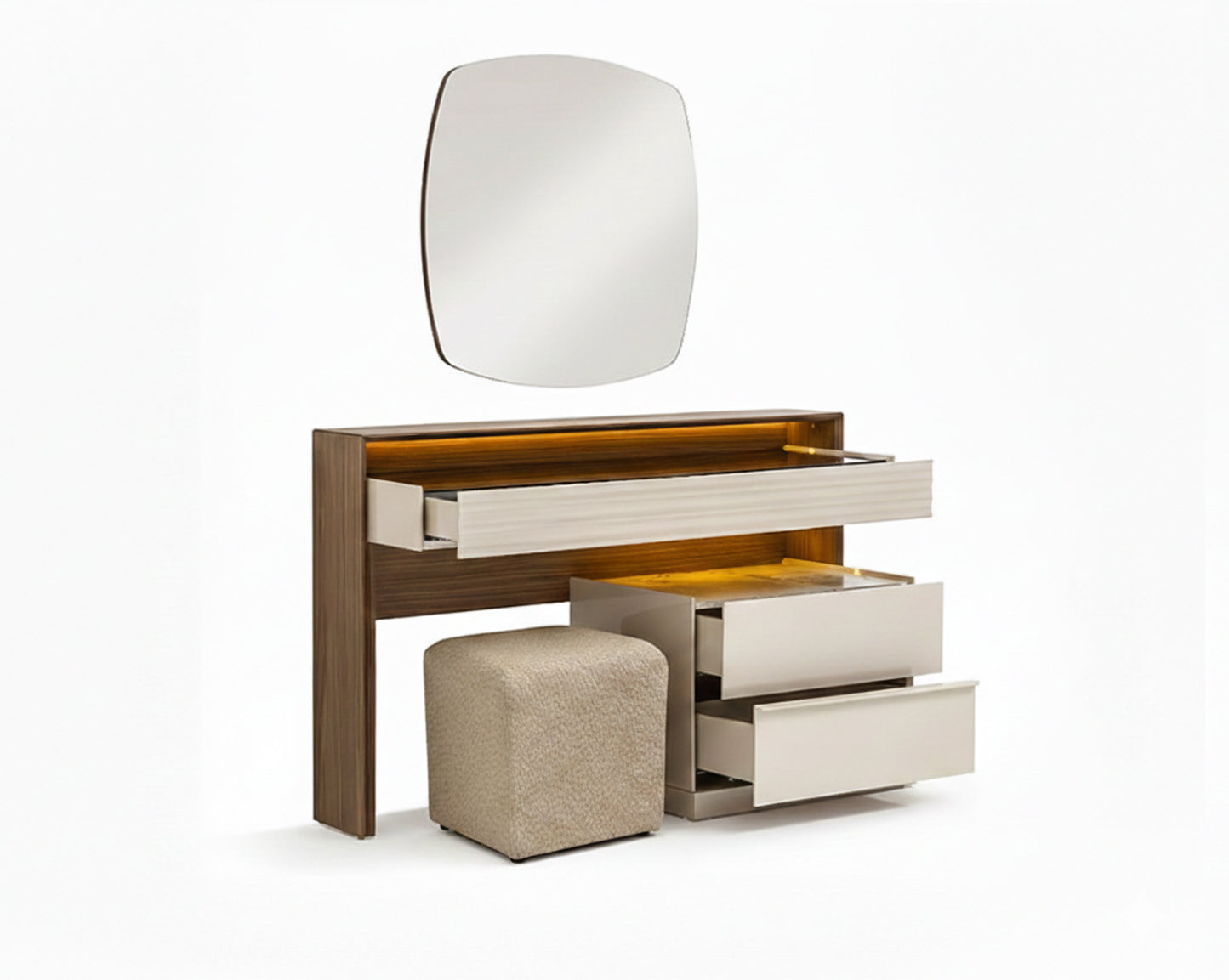 Cosmo Dresser With Mirror And Pouf Set