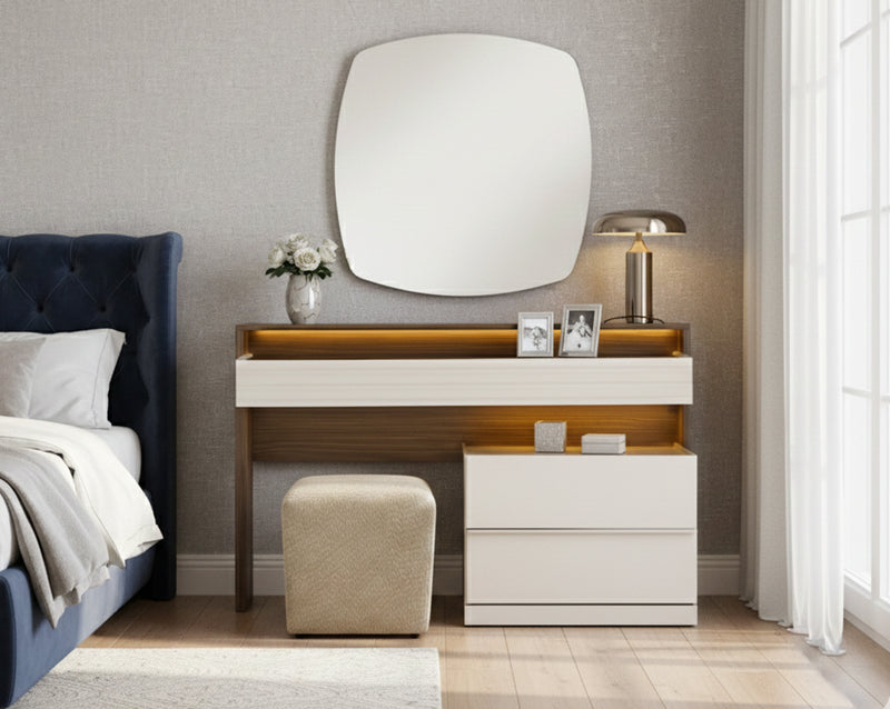 Cosmo Dresser With Mirror And Pouf Set