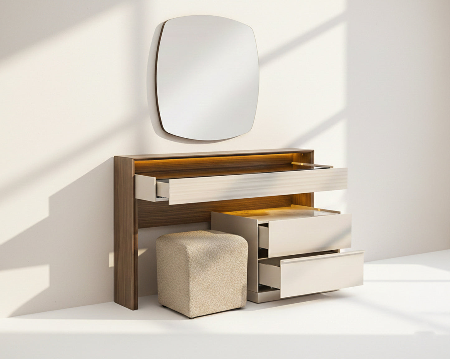 Cosmo Dresser With Mirror And Pouf Set