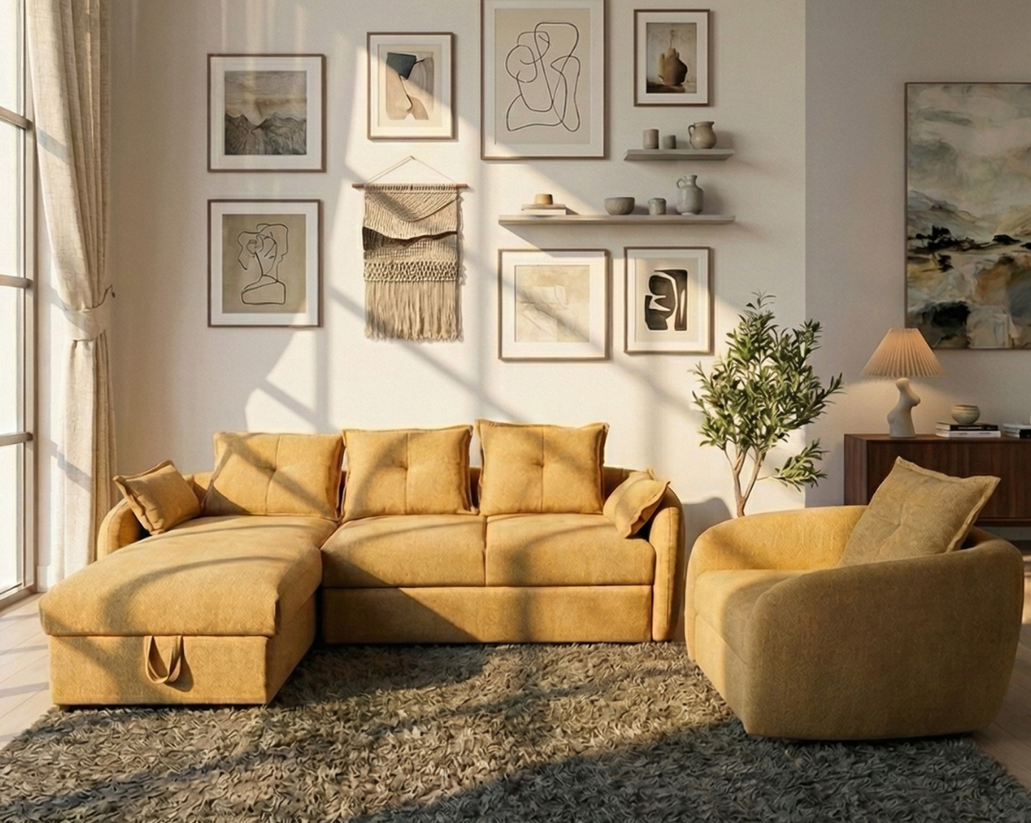 Camilo Fabric Sectional Sofa Cum Bed