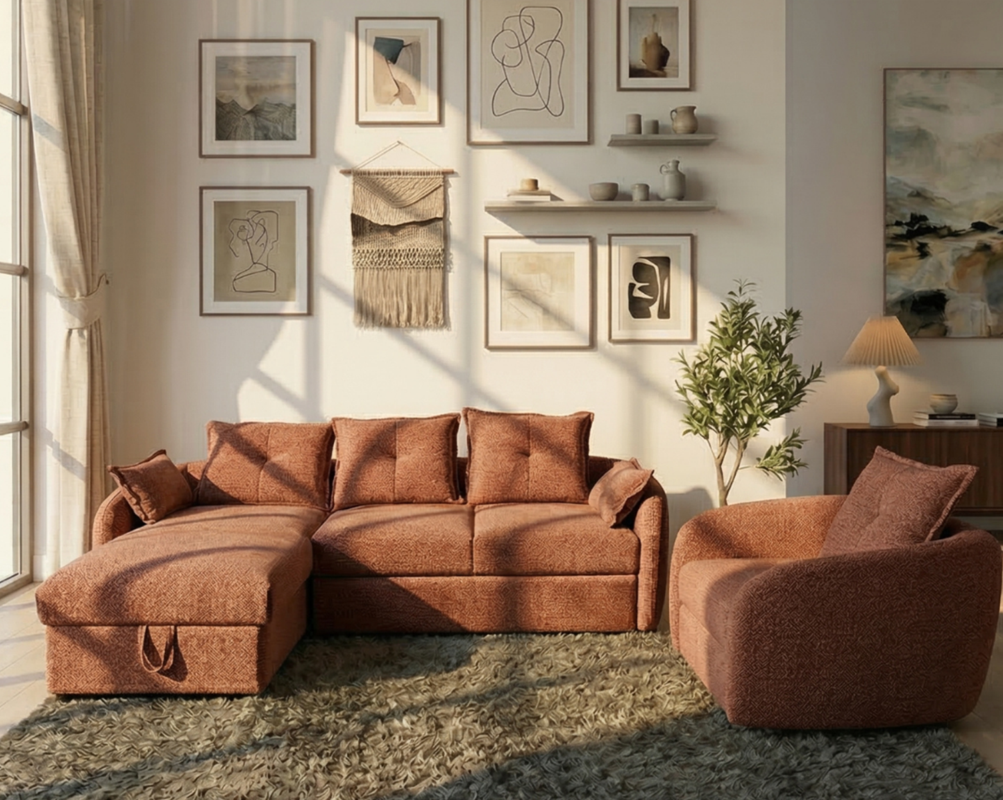 Camilo Fabric Sectional Sofa Cum Bed