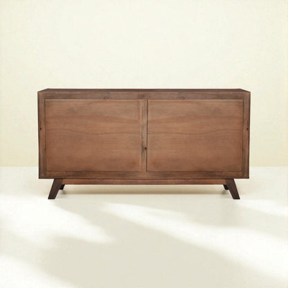 Wooden sideboard with two doors on a white background