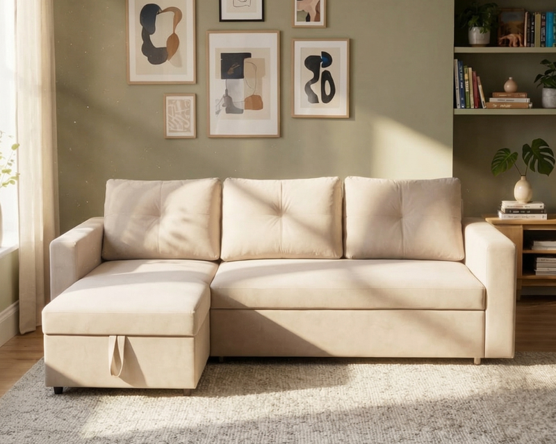 Eladio Fabric Sectional Sofa Cum Bed