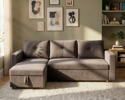 Eladio Fabric Sectional Sofa Cum Bed