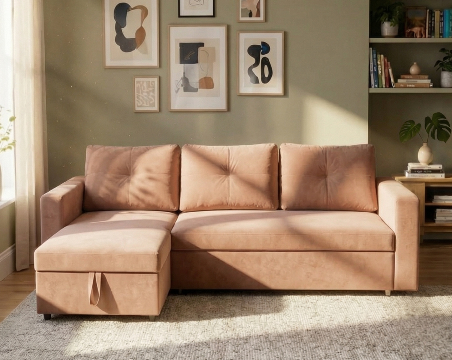 Eladio Fabric Sectional Sofa Cum Bed