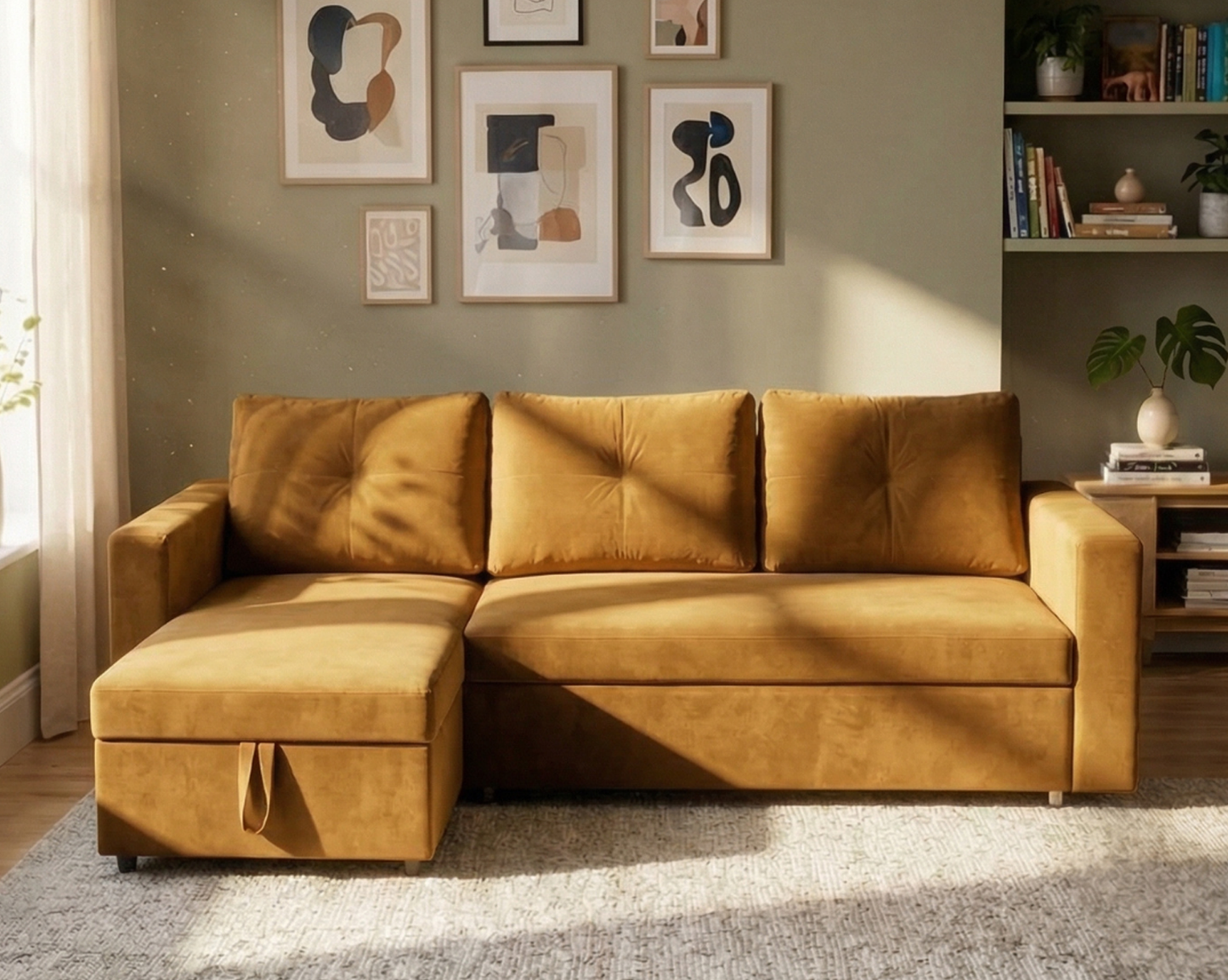 Eladio Fabric Sectional Sofa Cum Bed