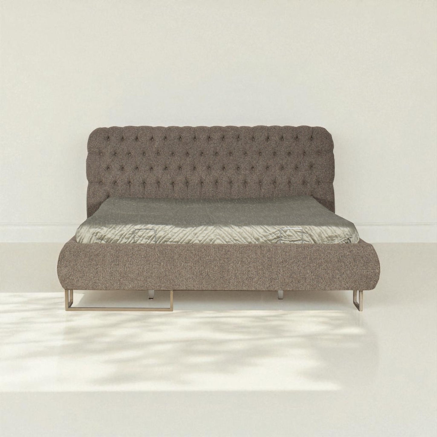 Gray upholstered sofa bed on a white background