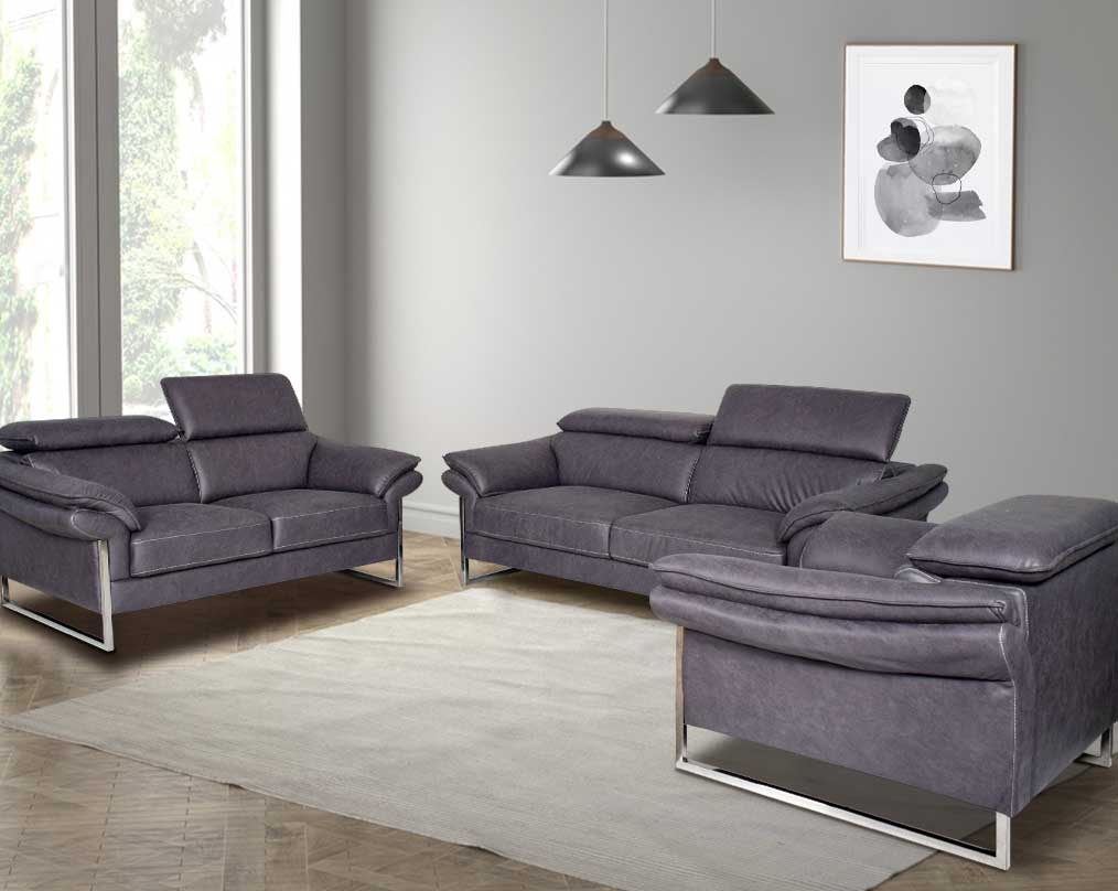 3+2+1 seater sofa set upholstered in fabric with adjustable headrest and stainless steel legs in sleek contemporary design.
