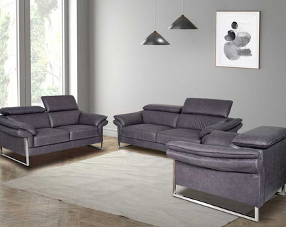 3+2+1 seater sofa set upholstered in fabric with adjustable headrest and stainless steel legs in sleek contemporary design.