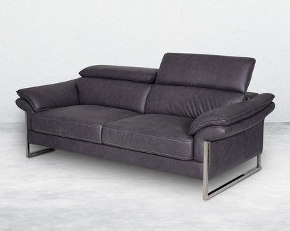 3  seater sofa set upholstered in fabric with adjustable headrest and stainless steel legs in sleek contemporary design.