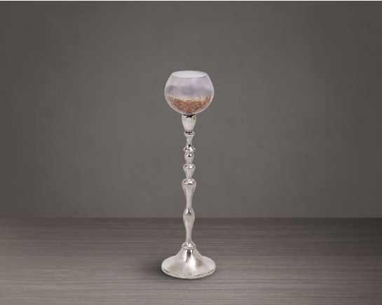 Silver grey lustre glass aluminium goblet t-lite holder - medium
