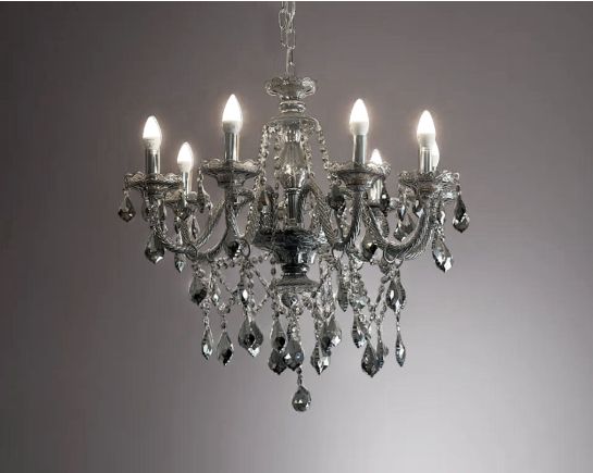 Victorian round chandelier with a profusion of crystal glass in Smokey finish.