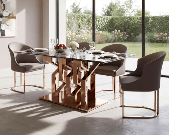 Glorious 6 & 8 seater black marble top dining table with dining chair.