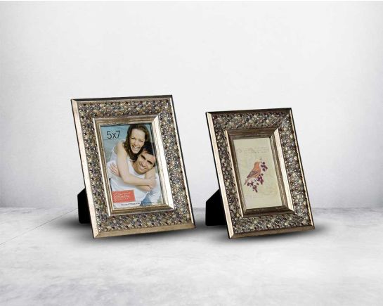 Photo frame in wood with stone embellished decorative frame in modern classic design. 1 large 2 small