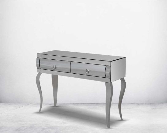 The table has one drawer with rectangular It comes with highly polished stainless steel legs in a curve design side view