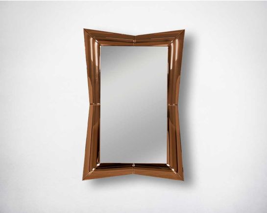 "Rectangular wall mirror with tawny curved mirror border in rich contemporary design. "