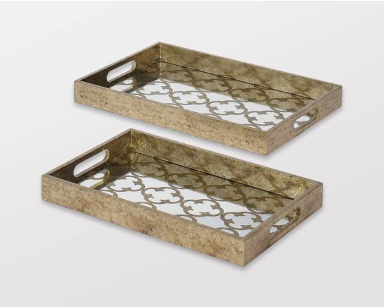 Rectangular tray in antique  2 champagne with mirror base.