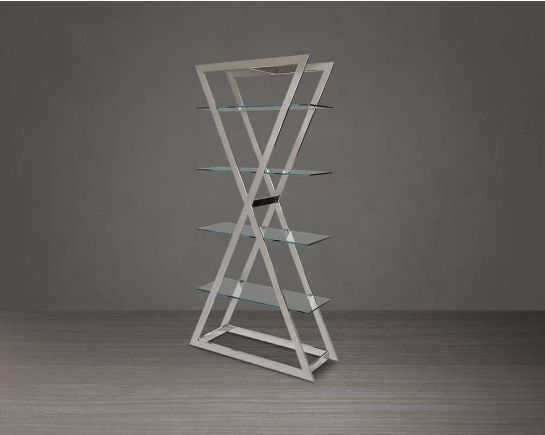 Defined by its essence this display unit relishes a premium look with its clear glass shelves seated on a vertically crisscross stainless steel frame. This is a majestic and elegant display unit which will bring a touch of class to your home.