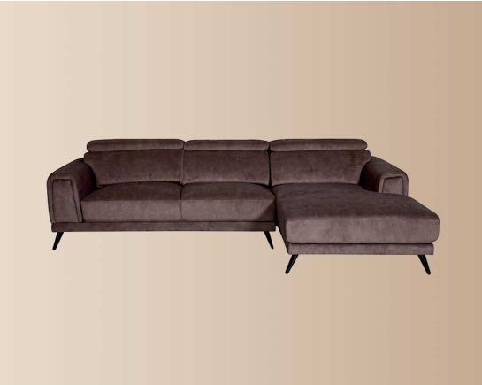 This left and right aligned sofa with its modern expressions upholstered in suede fabric with right chaise