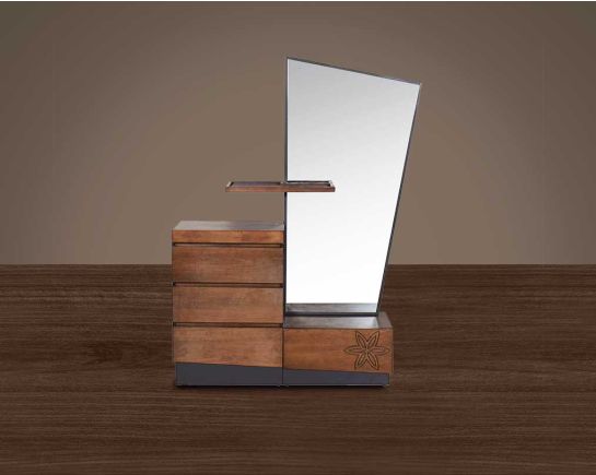 "Dresser with mirror comes in dark walnut & with 4 drawers." front view