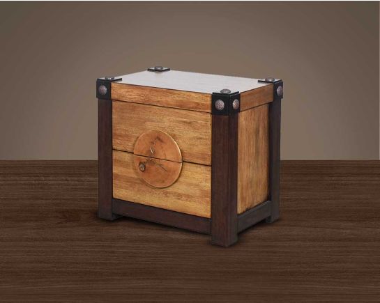 Bed side table in wood & oak veneer with two drawers.