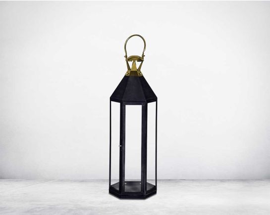 Lantern with clear glass and gold plated stainless steel.  large