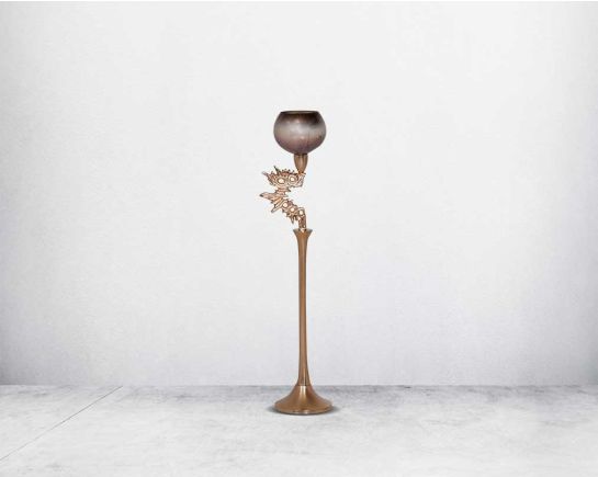 Goblet glass votive t-lite holder in champagne & earthy haven lustre glass with antique gold finish aluminium decorative base. large 