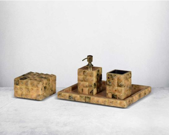 luxury Amias Bathroom Accessories Set  The Amias set boasts a sleek and contemporary design, characterized by clean lines and a minimalist aesthetic.