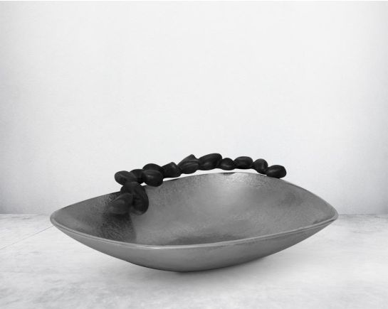 This aluminium platter finished in nickel & grey brings a rich contemporary look to your living or dining room . small