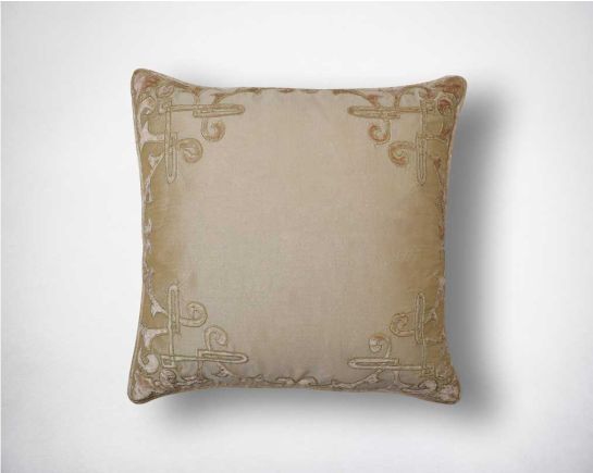 Gold embroidered poly silk cushion.