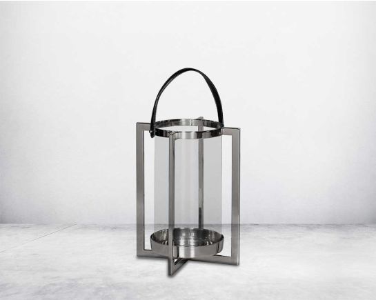this lantern A master of reimagining classic forms, solid sheet metal frames feature broad panels of clear glass in a circular design large 