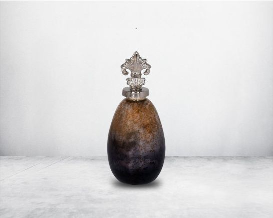 decorative bottle - Small Decorative bottle in grey and gold lustre glass with ornamental aluminium lid
