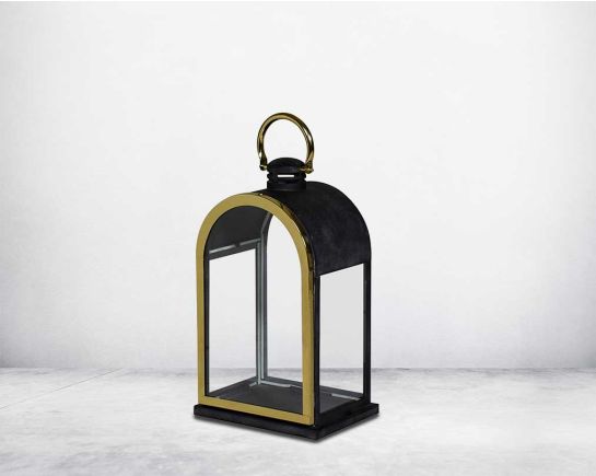 Lantern in clear glass and metal with gold plated stainless steel frame. large 
