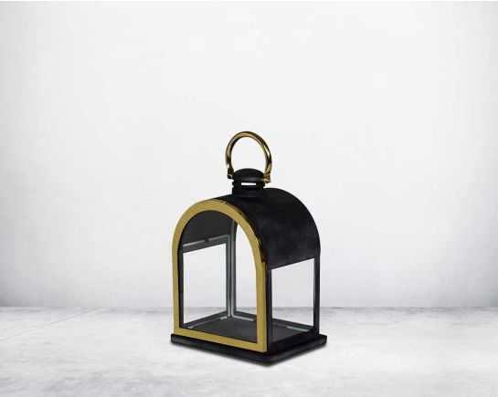 Lantern in clear glass and metal with gold plated stainless steel frame. small