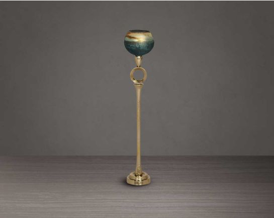 Decorative Goblet T-Lite holder in a champagne glass and antique gold aluminium base.  large