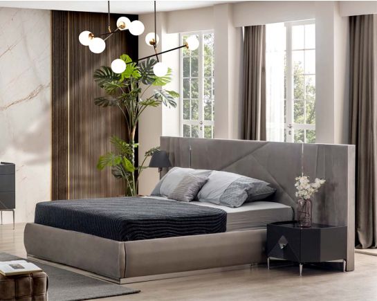 This elegant king-size bed comes with stainless-steel inlay trim upholstered & quilted in the fabric in a modern classic design ensuring an optimal level of comfort and improved quality of night rest.