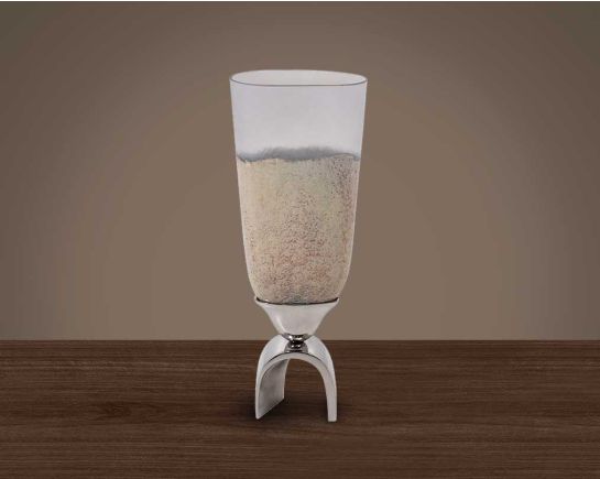 Glass vase in grey lustre glass and aluminium decorative base small