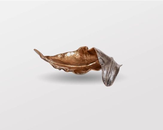 Decorative aluminium leaf sculpture in nickel & gold. small