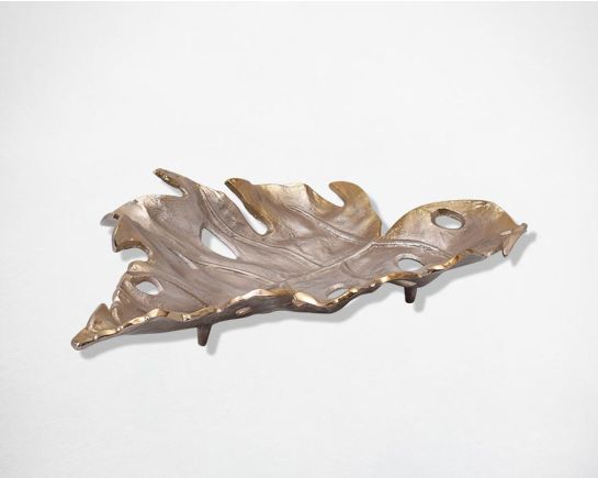 Decorative leaf for table/wall décor in aluminium and champagne hue large 