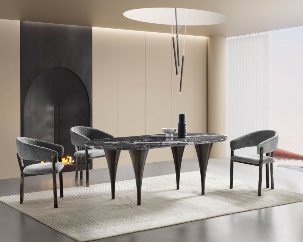 Nuria 6 & 8 Seater Marble Dining Table With Galeno Fabric Dining Chair