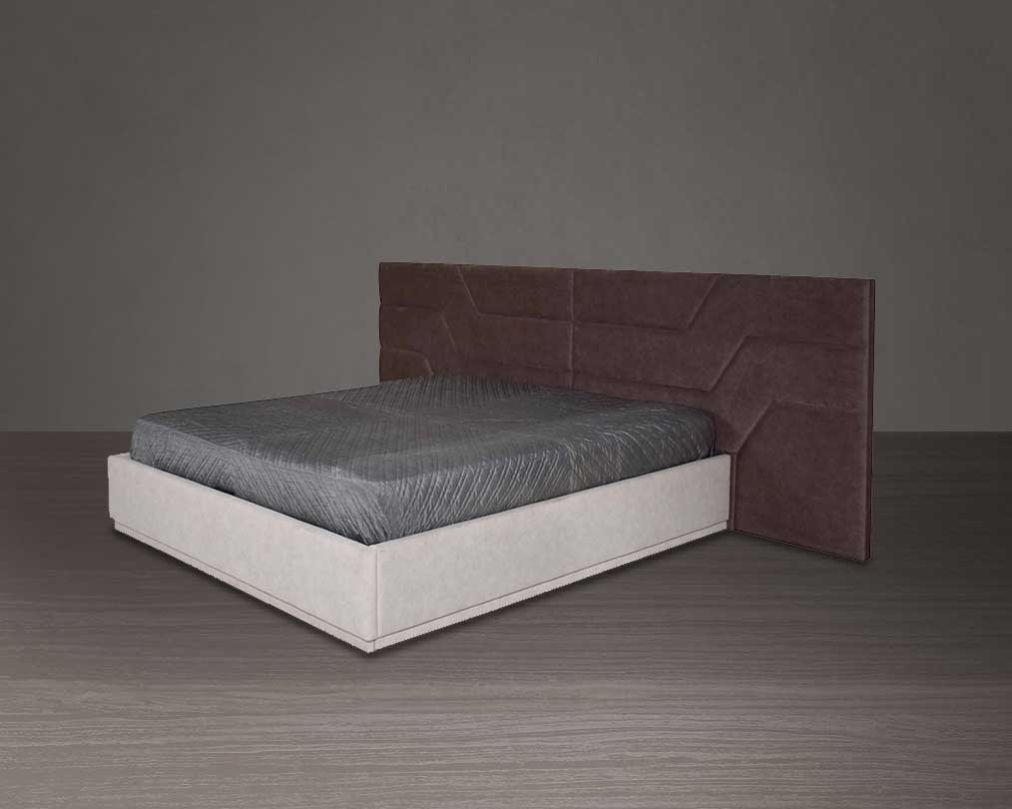 This elegant king-size bed comes upholstered in fabric & quilted in modern classic design side view
